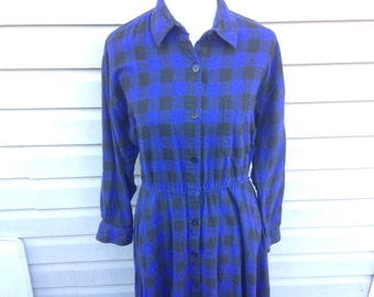Blue Black Plaid Flannel Shirt Dress