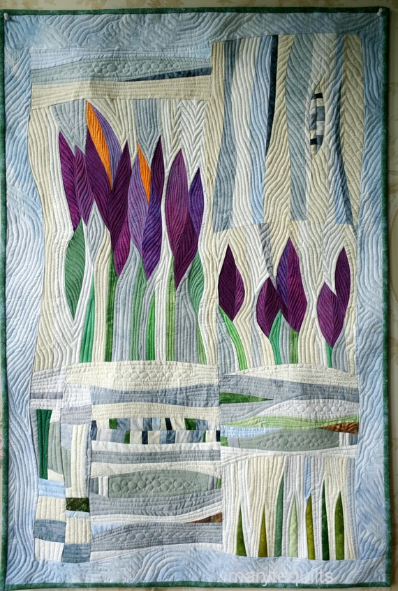 Art quilt abstract quilt wall hanging fiber art Spring
