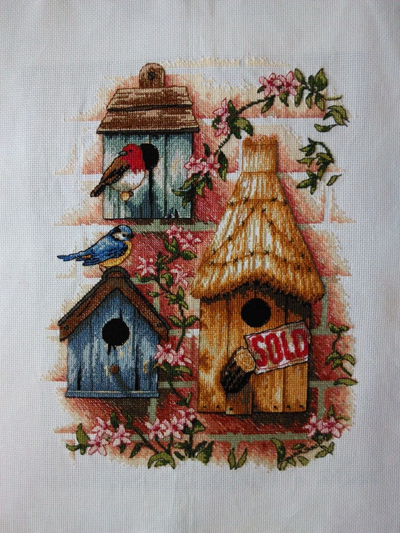 New Finished Completed Cross Stitch Bird homes A93 by hubinshow