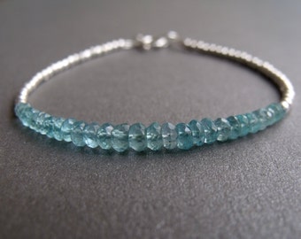 Blue Apatite Gemstone and Sterling Silver Bead Stacking Bracelet