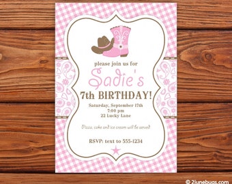 Cowgirl Birthday Invitation - Cowgirl Party Invite - Pink Brown Paisley Cowgirl Printable Invitation - EDITABLE - INSTANT DOWNLOAD