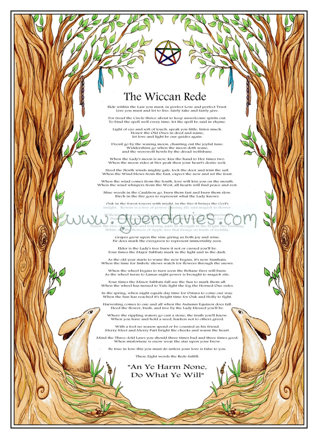 Wiccan Rede Poster A4 moongazing hare Pagan digital download