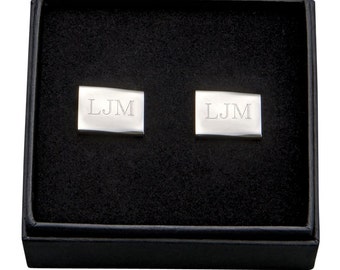 Cufflinks, Silver, Rectangular Cuff Links, engraved