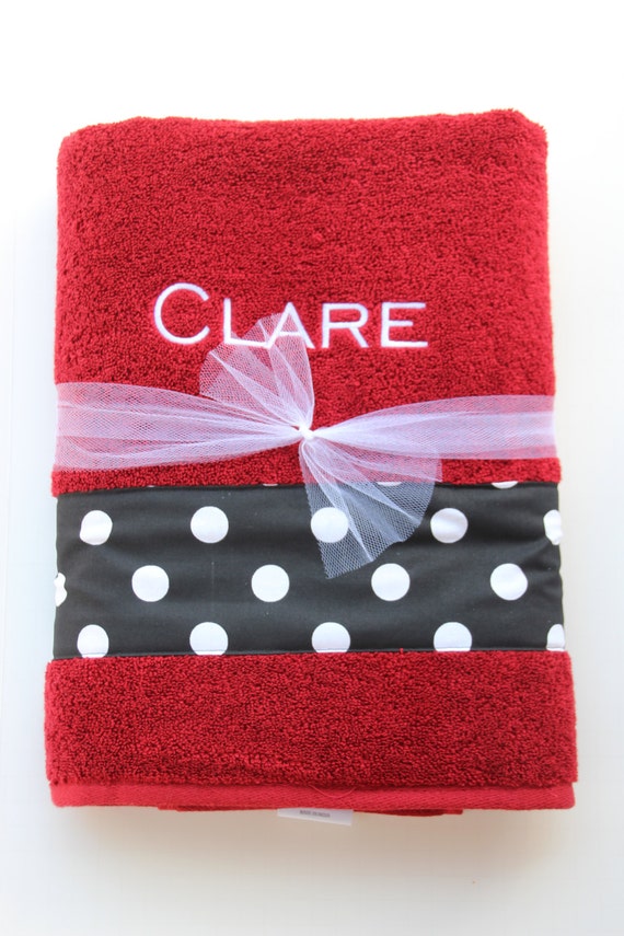 Polka Hot Pink Towel Bathroom Shower Towel Custom Towel