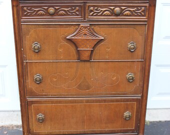 Vintage Antique Wood Dresser Ornate Carved Front
