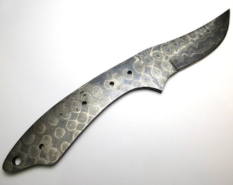 Damascus Knife Blade Blank Handle Handmade Maryland USA Steel Bolted Iron Syrian Technique DIY Knifemaker Lapidary Gift Masculine Survivor