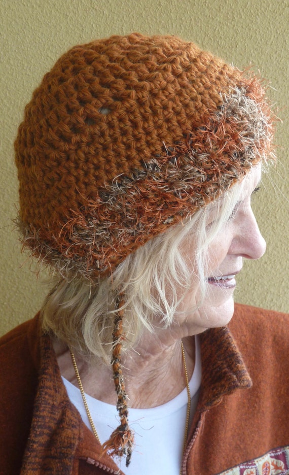bohemian accessories crochet hat women's brown winter hat