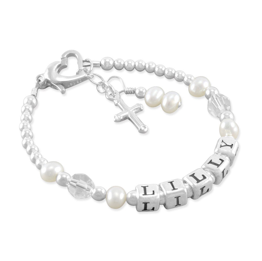 Baptism Bracelet girls baby christening gifts cross charm