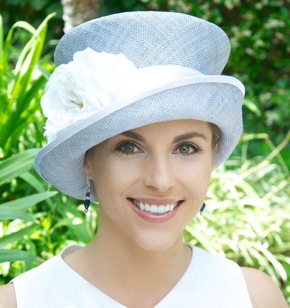 Women's Light Blue Straw Hat Wedding Hat Church Hat
