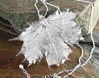 Silver Maple Leaf Necklace Sterling Silver Genuine Maple Leaf Pendant Necklace Botanical Nature Necklace Autumn Harvest Fall Fashion
