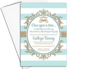 Royal baby shower invitation gender neutral | gold and mint baby shower invites | printable or printed - WLP00716