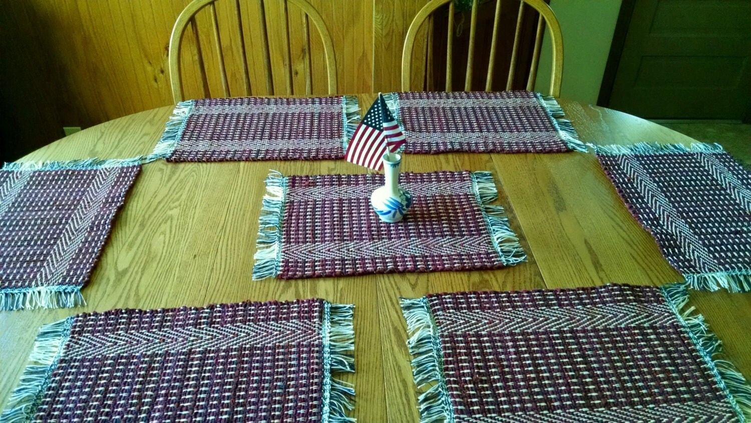 Patriotic country red placemats woven rag rug style Made in