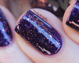 Nail polish - "Extortion" copper, gold and pink glitter in a dark plum base