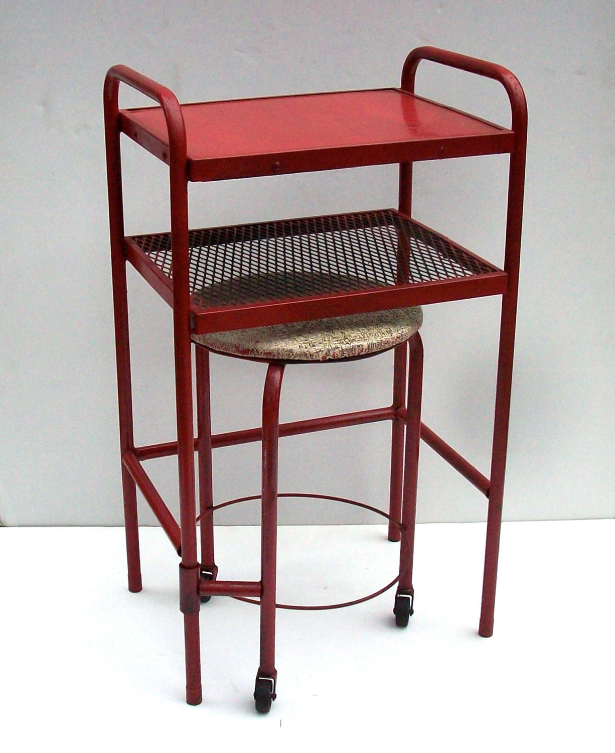 Vintage Metal Work Stand / Funky Red Metal Stand and by urgestudio