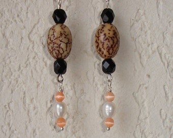 Boucles d'oreilles perles graines de Veitchia Merrillii naturelles sur crochet argent 925