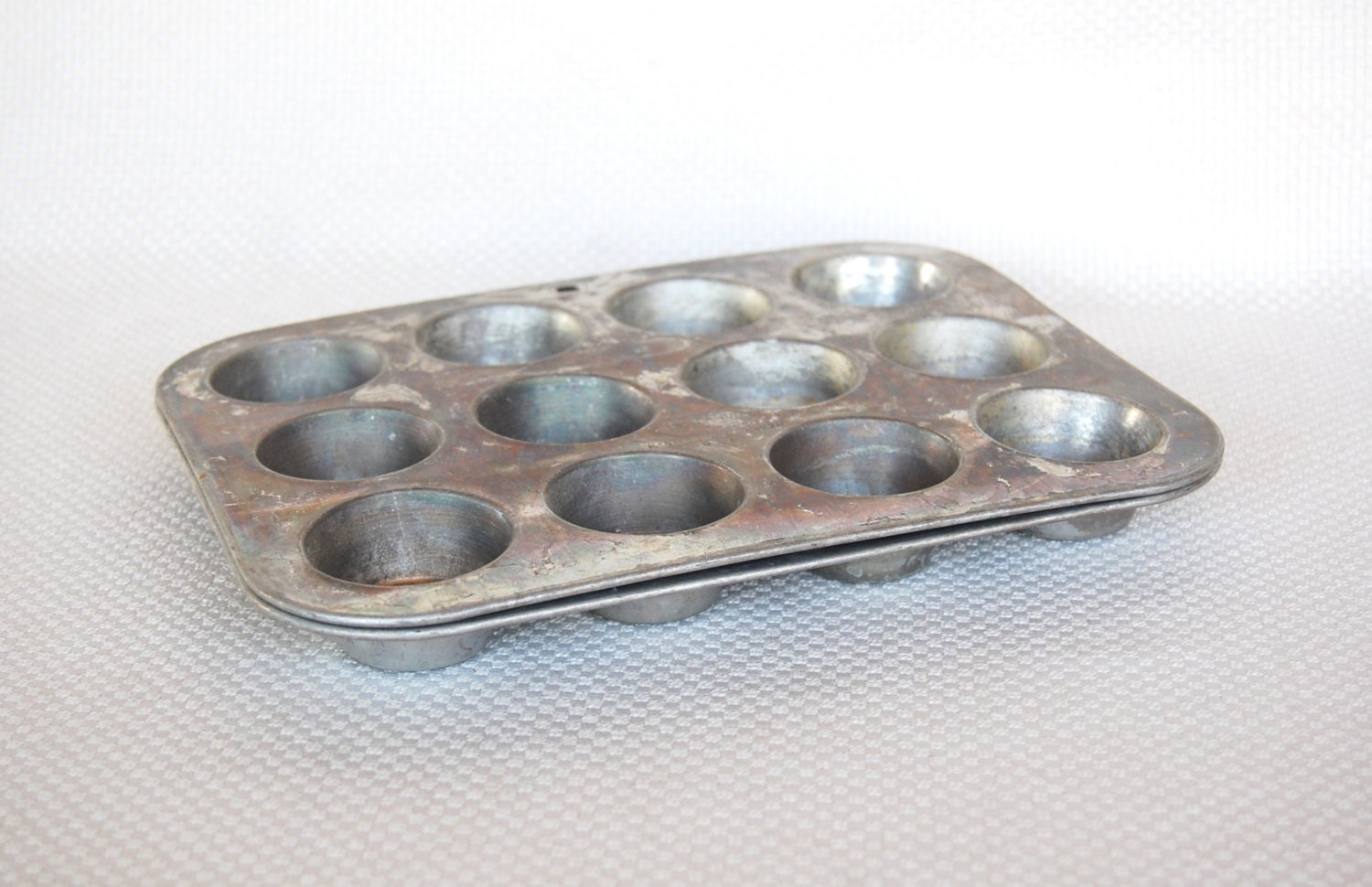 Set of 2 Vintage Mini Muffin Tins FOLEY Aluminum Lots of Wear