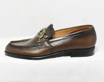 Size 12.5 Boys Shoes - Authentic 1960s Brown Leather Loafers - Child Size Boy's 12 1/2 D - Chunky Mod Buckle - Deadstock in Box - 45946-2
