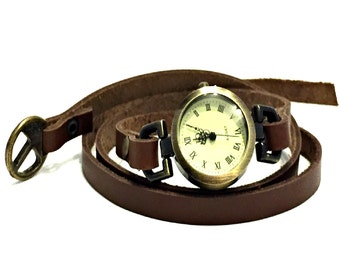 Wrap Around Watch / Leather Wrap Watch / Brown Leather Wrap Watch