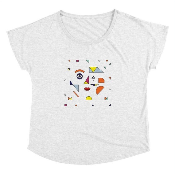 FACE MODERN - Womens / Ladies - T-shirt - Heather White - illustrated Dolman Tee - iOTA iLLUSTRATiON