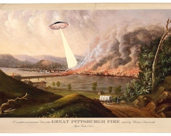 Pittsburgh, Digital Print, UFO, Pittsburgh Skyline, UFO Art, Pittsburgh Art, Alternate Histories, Geekery, Pittsburgh Vintage, Sci Fi