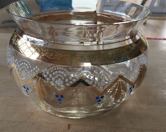 A Pretty vintage painted and gilded glass bowl possibly Bohemian or Romanian.