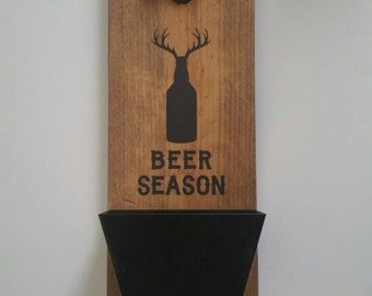 Wall Mount Bottle Opener and Cap Catcher - Anniversary - Cast Iron Gift - Hunter Gift