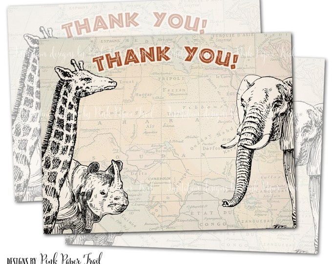 Jungle Safari Animal Party, Adventure Party, Safari Party Thank You Card, Instant Download, Print Your Own