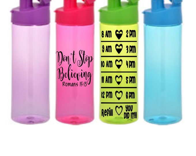 Motivational Water Tracker Water Bottle, Fitness Water Bottle 22 ounces, Water Bottle with Time, Personalized Flip Top Water Bottle