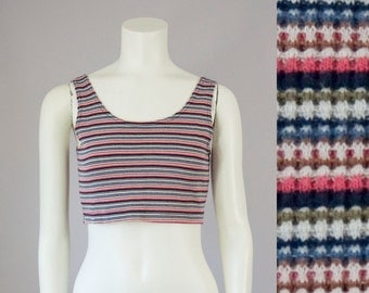 90s Vintage Thermal Stretch Stripe Crop Top. Midriff Tank (M, L)