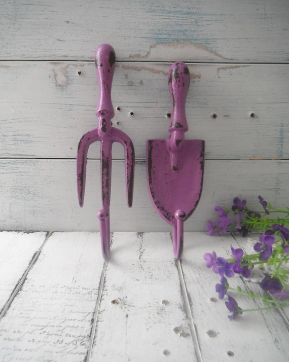 garden tool hooks shabby decor rustic hooks purple by ShabbyRoad