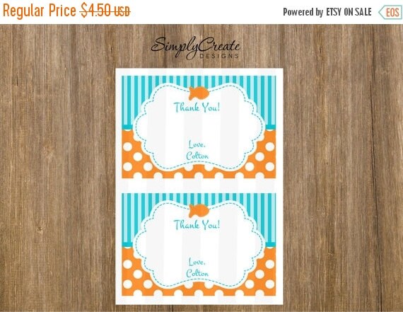 SALE Goldfish Thank You Card Digital Two 4x6 cards on 8.5x11 JPEG Il_570xn
