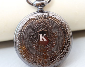 Personalized Black Pocket Watch ,Groomsmen Pocket Watch, Engraved Mens Pocket Watch, Personalized Groomsman Gift, Gift for Groom, Wedding