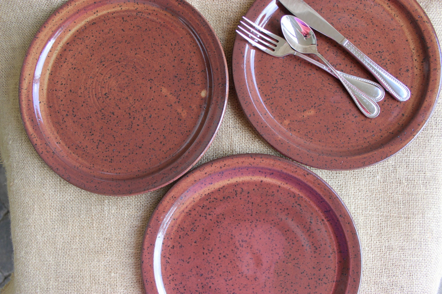 Rustic pottery dinner plates set of 3 dinner by AudPottery on Etsy