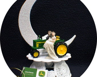 Country Western John DEERE Tractor Wedding Cake Topper Farmer Barn Theme or glasses, Knife or book