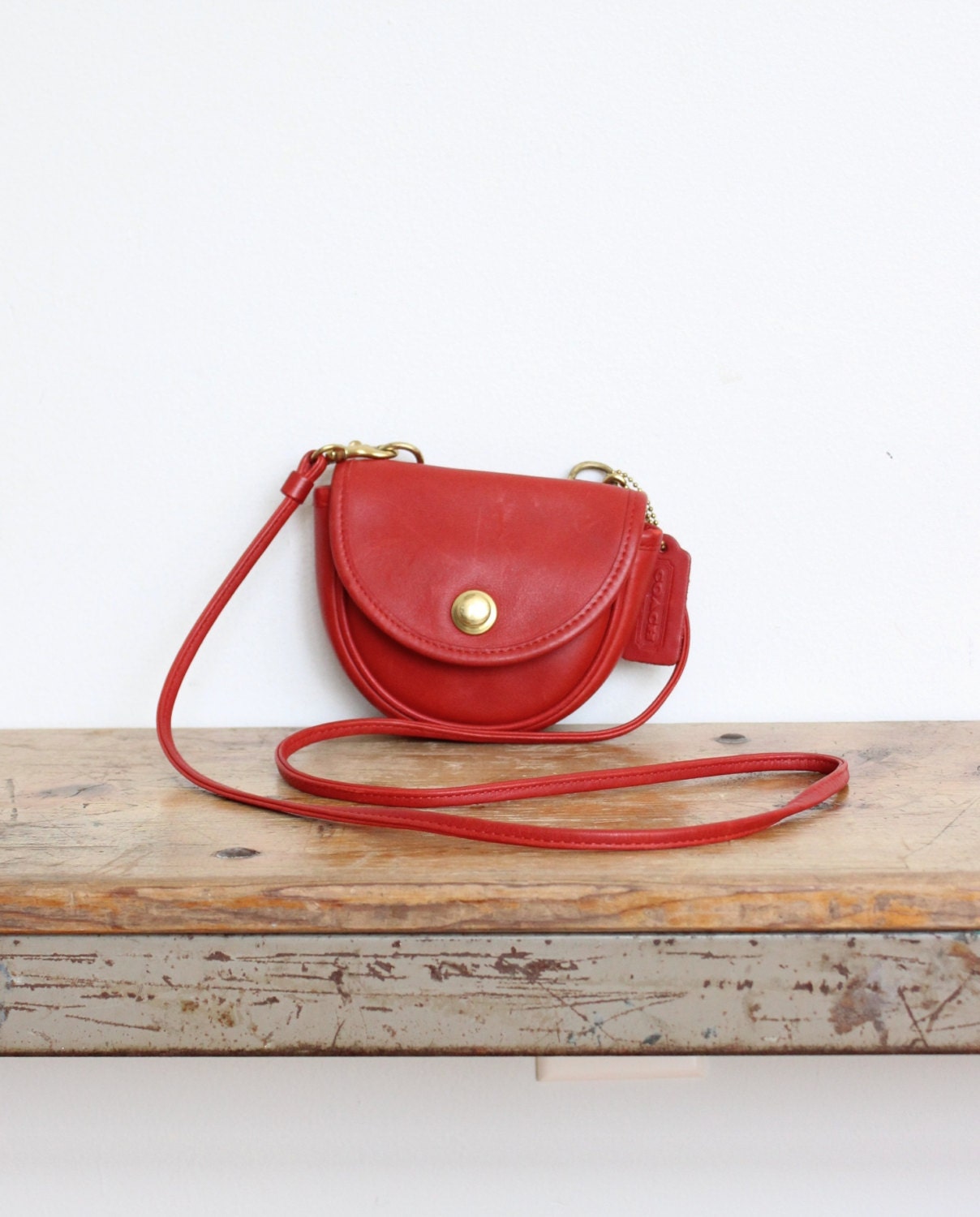 Vintage Coach Bag // Mini Messenger Crossbody Belt Bag in Red
