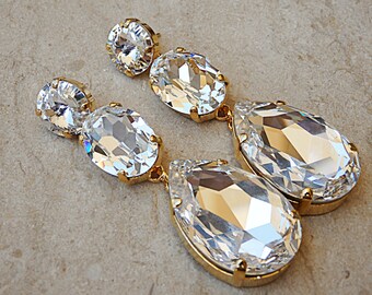 Swarovski Earrings, Chandelier Earrings, Classic Bridal Earrings, Wedding Earrings, Teardrop Long Earrings, Crystal jewelry. For her