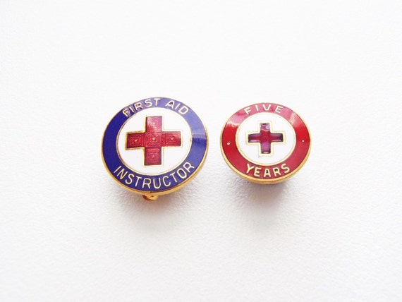 American Red Cross Enamel Lapel Pins Lot of 2 Two ARC Pins: