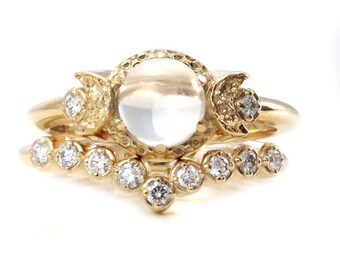 diamond and moonstone engagement ring set moon phase wedding rings yellow pink or - Moonstone Wedding Rings diamond and moonstone engagement ring set moon phase wedding rings yellow pink or - Moonstone Wedding Rings