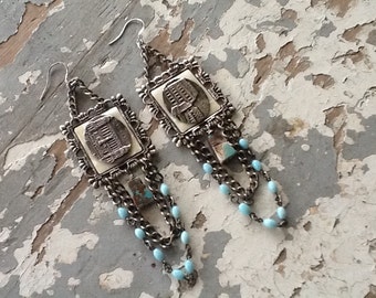 Assemblage Earrings Paris Souvenir Long Earrings Jewelry Rosary Beads
