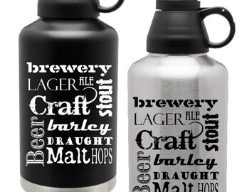 ON SALE! Custom Engraved 64oz Thermal Growler Finger Handle - Personalized Craft Beer Growler - Groomsman Gift Draft Beer Jug - Insulated