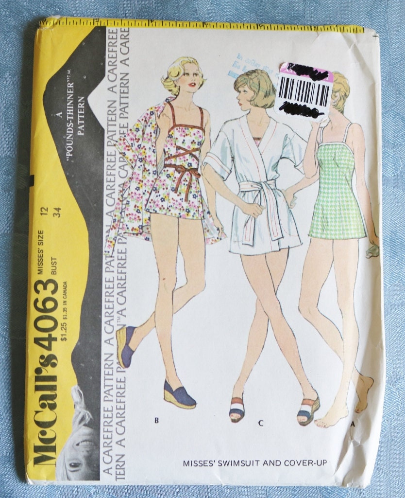 Swimsuit Cover Up Sewing Pattern 1970s Tunic Shorts Robe