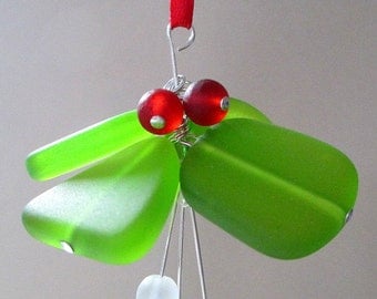 Mistletoe Ornament ~ Coastal Christmas ~ Sea Glass Ornament ~ Ocean Beach Ornament ~ Nautical Christmas ~ Beach Glass Ornament ~ Florida