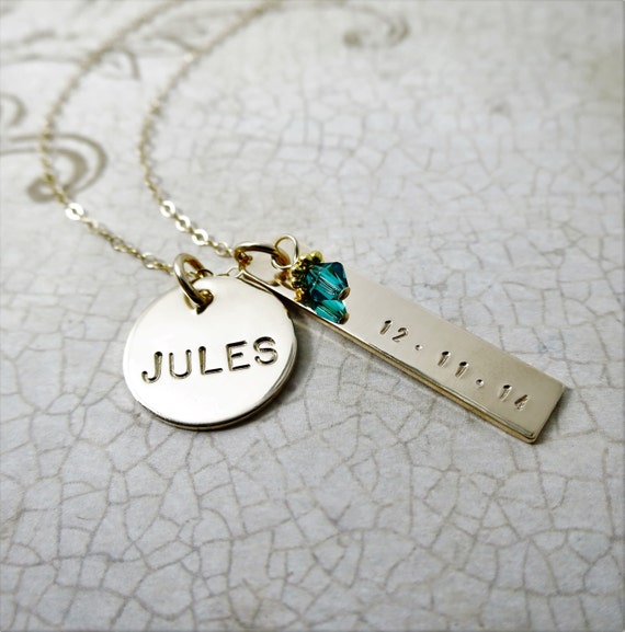 Name Necklace Baby's Birth date Kid's Birth by SarahBHandcrafted