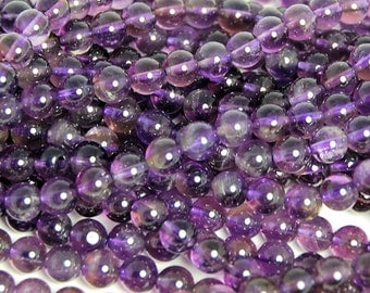 Amethyst Beads, 6mm AB+ natural round beads -15.5 inch strand