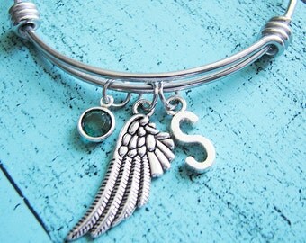 angel wing bracelet, personalized bracelet, memorial bracelet, guardian angel bracelet, memorial gift, sympathy gift, angel wing jewelry
