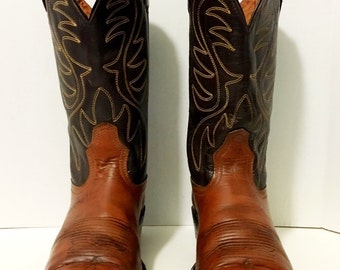 Collectors Acme Brown and Tan Stitched Cowboy or Cowgirl Boots 8 1/2 women's size 9 1/2