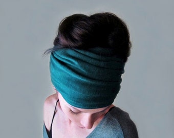 TEAL Headband - Jersey Hair Wrap - Teal Green Ear Warmer - Bohemian Head Scarf - Jewel Tone Boho Hair Accessory