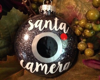 ON SALE Santa Camera Ornament, Glitter filled, Elf Cam, Christmas,