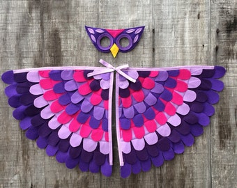 Owl Costume// Wings and Mask // Many Sizes // Soft and Washable // Purple Owl // Tree + Vine