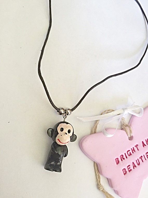 Cute Monkey Necklace Cord Necklace Monkey Pendant by EmmaFleet